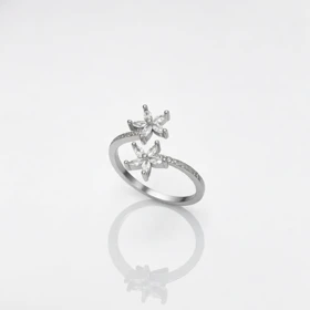 انگشتر نقره 925 اصل مدل دو گل ساده نگین‌دار