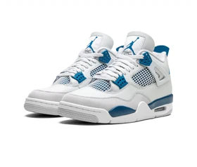 کتانی جردن 4 سفید و آبی رترو اصل ساق‌دار Nike air jordan 4