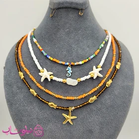 گردنبند دخترانه دستساز 4 لاین مدل ستاره دریایی تناژ نارنجی کد 560