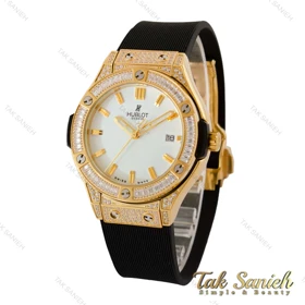 ساعت هابلوت زنانه فول نگین طلایی صفحه سفید Hublot-5130-L