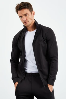 کت و شلوار ورزشی مردانه یقه ایستاده مشکی زیپ‌دار استاندارد - 85160 T09ER-85160