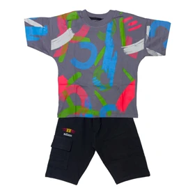 ست تیشرت آستین کوتاه و شلوارک پسرانه مدل PJ1057 رنگطوسی