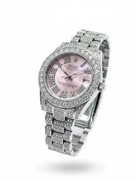 ساعت فول نگین زنانه طرح رولکس صورتی