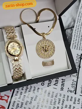 ست ساعت مجلسی زنانه و گردنبند انگشتر نگینی
