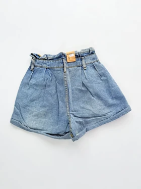 شورتک کوتاه زنانه جین پاچه پاکتی کمر چین