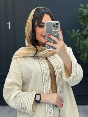 مانتو لینن نچرال پولک دوزی پایین ریش