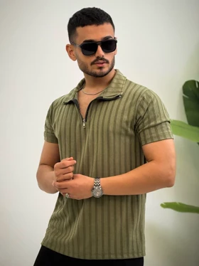 تیشرت مردانه نیم زیپ مراکشی سالار_کد4636