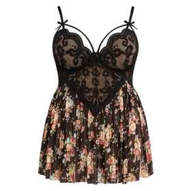 لباس خواب سایز بزرگ هارنسی مشکی طرح گل برند سی اس فور کد 100347