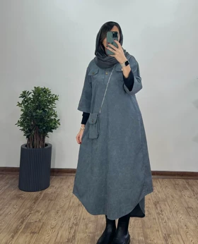 پیراهن مانتویی بلند به همراه کیف