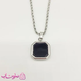 گردنبند سنگ اونیکس مشکی با زنجیر طنابی نقره ای کد 300