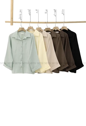 شومیز مغزی دوزی لینن آرمانی کد1005550