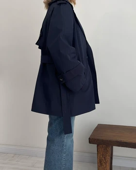 ترنچ کت Drop قد کوتاه (سرمه ای)