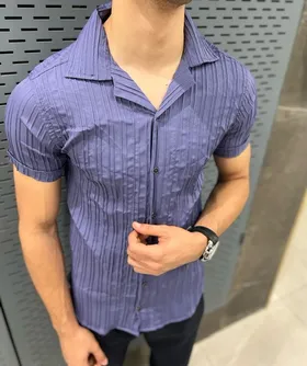 پیراهن یقه انگلیسی مردانه رنگ یاسی