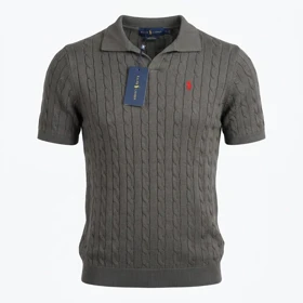تیشرت یقه شکاری طرح مارپیچ برند Polo Ralph Lauren (زیتونی)