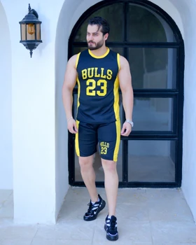 تاپ شلوارک مردانه مدل Bulls (مشکی زرد)