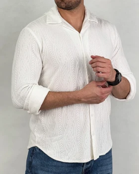 پیراهن مردانه کش زنجیری انگلیسی رنگ سفید