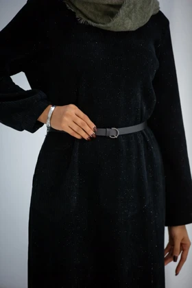 پالتو بلند کفتان زنانه یقه گرد بیسکوییتی (مشکی)