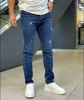 شلوار جین اسلیم فیت سرمه ای فول کش پارچه پر درجه یک