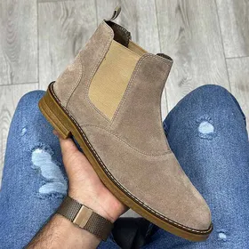 نیم بوت مردانه رنگ خاکی مدل چلسی کش دار