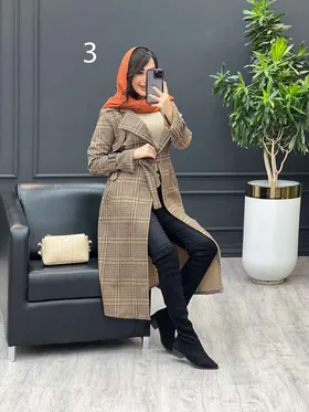 پالتو چهارخونه بلند آستین سگک