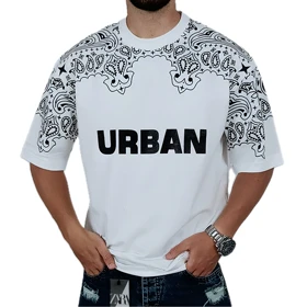 تیشرت آستین کوتاه مردانه باکسی سفید طرح URBAN