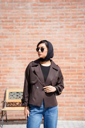 بارانی کوتاه کتی زنانه مدل دو دکمه قد 55 آستردار