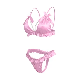 ست شورت و سوتین ساتن مرواریدی صورتی فلور 2017