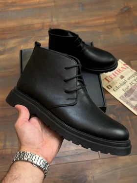 نیم بوت چرم طبیعی سه بند مشکی sho158