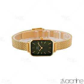 ساعت دنیل ولینگتون زنانه مستطیلی بند حصیری طلایی صفحه سبز 105126