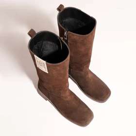 بوت چرم زنانه قهوه ای مدل sylvie