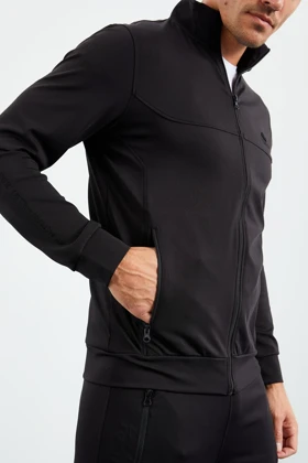 کت و شلوار ورزشی مردانه یقه ایستاده مشکی زیپ‌دار استاندارد - 85160 T09ER-85160