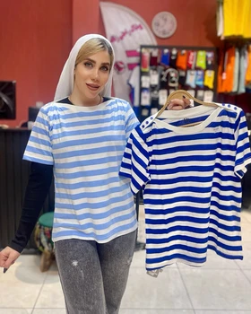 تی‌شرت راه‌راه سرشانه دکمه