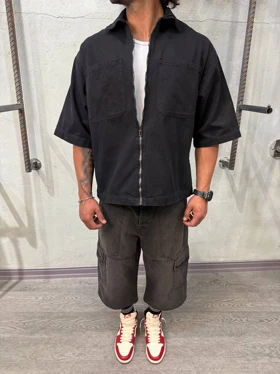 پیراهن کتان پاییزه زیپ‌دار