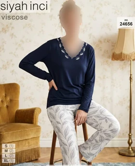 بلوز و شلوار سایز نرمال siyah inci کد 24656