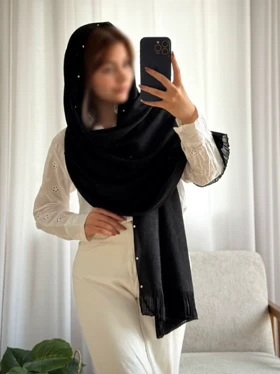 شال مشکی نگینی پلیسه