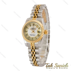 ساعت رولکس زنانه دورنگ طلایی صفحه نگین اعداد رومی Rolex-4867-L
