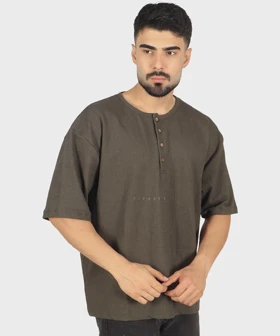 تیشرت نیم دکمه مردانه یقه گرد و لش 1769