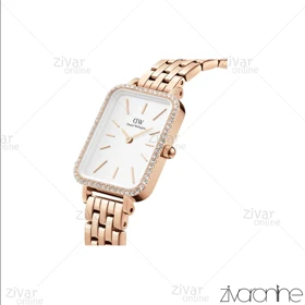 ساعت دنیل ولینگتون کوادرو زنانه رزگلد صفحه سفید دور نگین 105420