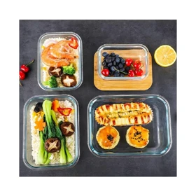 ست ظرف 3 تیکه پیرکس درب بامبو مستطیل