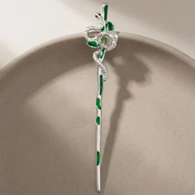 کانزاشی مو زنانه فلزی طرح گل و مار با جزئیات سبز مدل سروینا