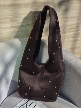 کیف نگینی دسته دار بند پهن 3499 (قهوه ای)