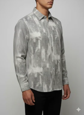 پیراهن مردانه آستین بلند کنفی طرحدار طوسی کد 1001