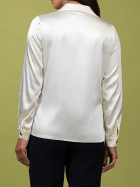 بلوز زنانه ساتن یقه مردانه کلاسیک آستین بلند فروغ