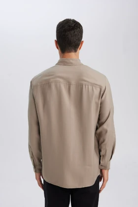 Relax Fit یقه پولو Twill Modal Blend Basic ساده پیراهن آستین بلند D3376ax24au D3376AX24AU