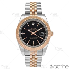 ساعت رولکس دیت جاست مردانه رزگلد نقره ای صفحه مشکی ایندکس خطی 106115