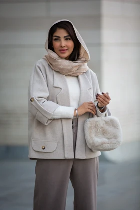 پالتو فوتر یقه دالی نقاب دار (کرم)