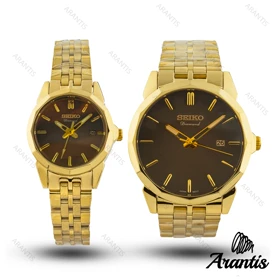 ساعت ست سیکو diamond طلایی صفحه قهوه ای s-10207