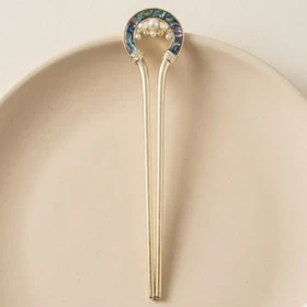 کانزاشی مو زنانه فلزی طرح پاپیون با نگین و مروارید مدل الیورا