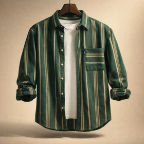 پیراهن پشمی مردانه راه راه سبز یشمی_طراحی مینیمال پرمیوم