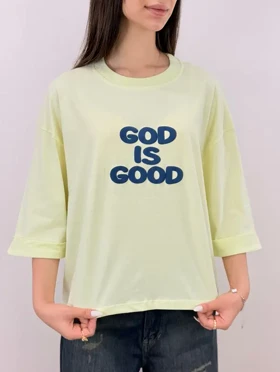 تیشرت اورسایز پنبه رنگی طرح GOD IS GOOD آلما